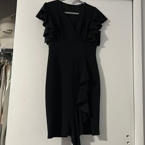 Ruffle asymmetric black dress.